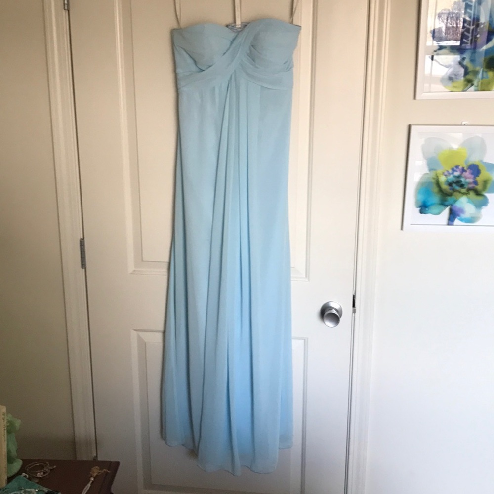 BILL LEVKOFF Light Blue Strapless Formal Dress